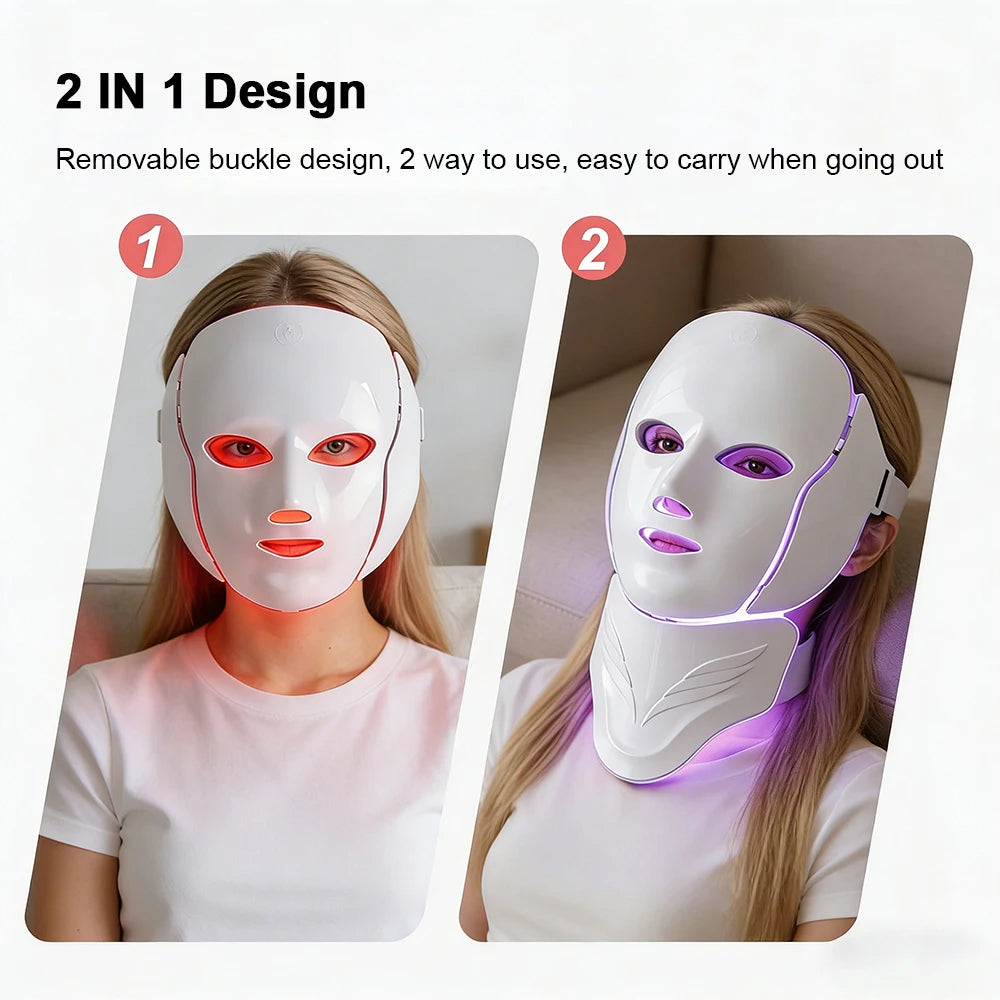 Masque LED Visage & Cou 7 Couleurs — Photothérapie Anti-Âge & Anti-Acné | 138 LEDs
