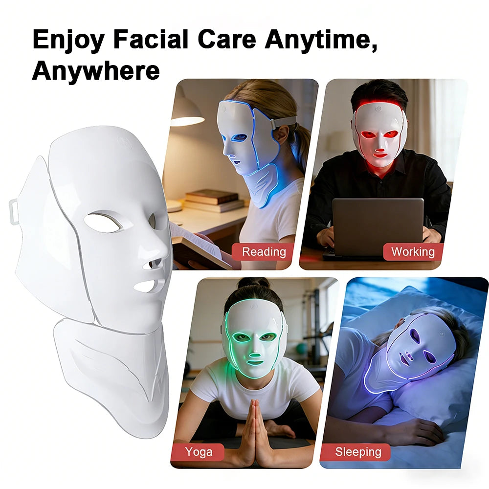 Masque LED Visage & Cou 7 Couleurs — Photothérapie Anti-Âge & Anti-Acné | 138 LEDs
