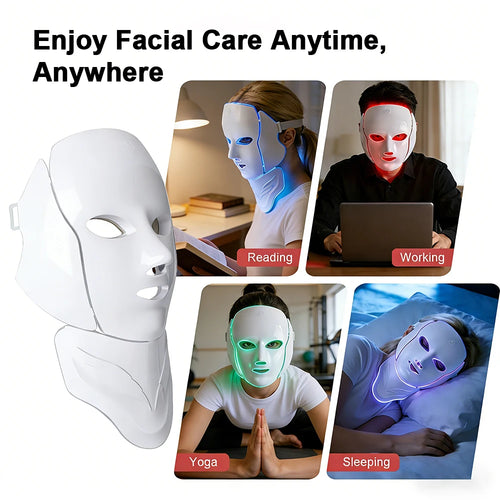 Masque LED Visage & Cou 7 Couleurs — Photothérapie Anti-Âge & Anti-Acné | 138 LEDs