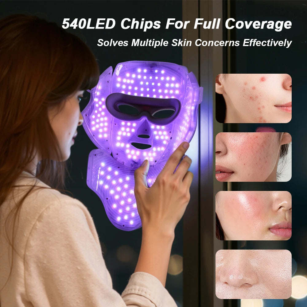 Masque LED Visage & Cou 7 Couleurs — Photothérapie Anti-Âge & Anti-Acné | 138 LEDs