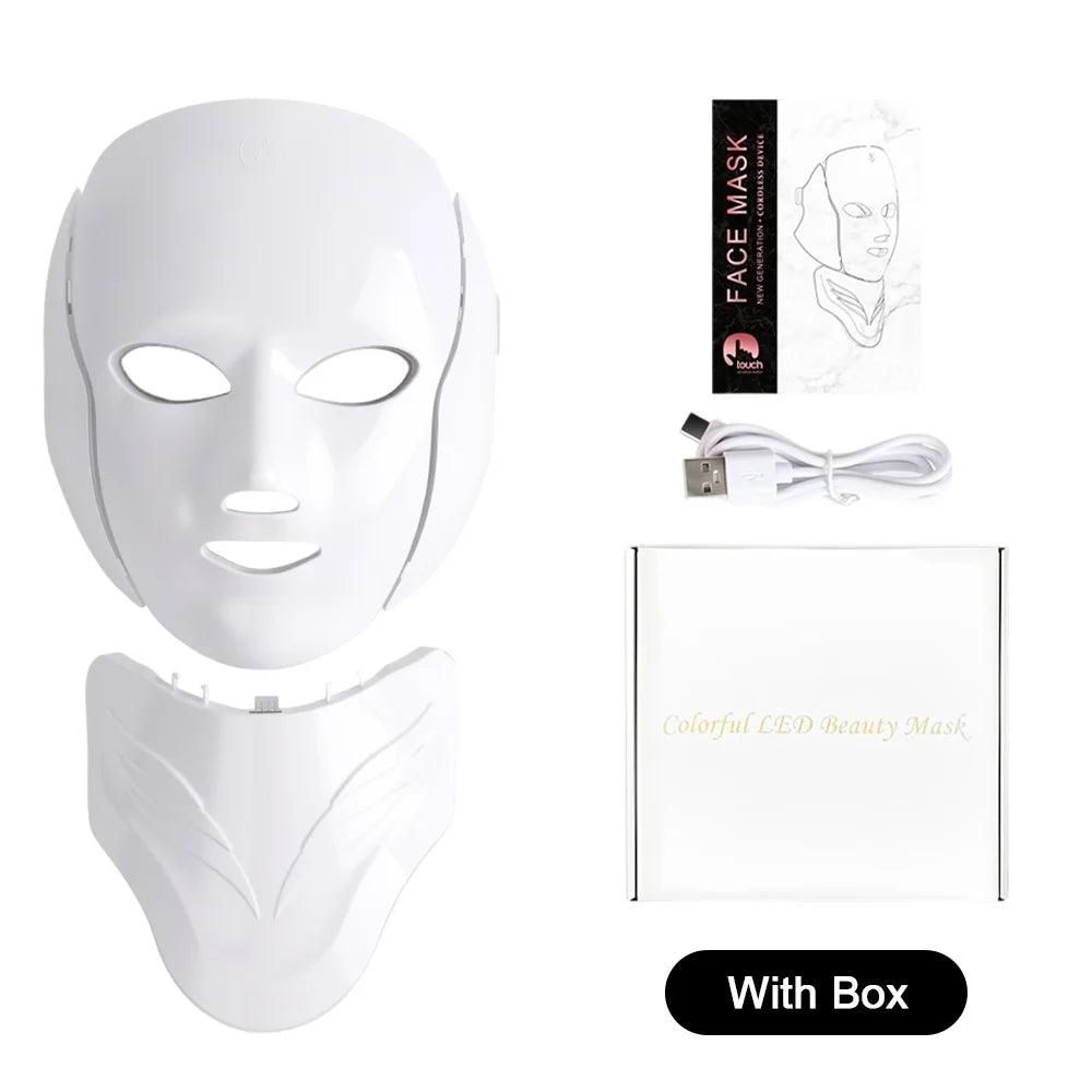 Masque LED Visage & Cou 7 Couleurs — Photothérapie Anti-Âge & Anti-Acné | 138 LEDs